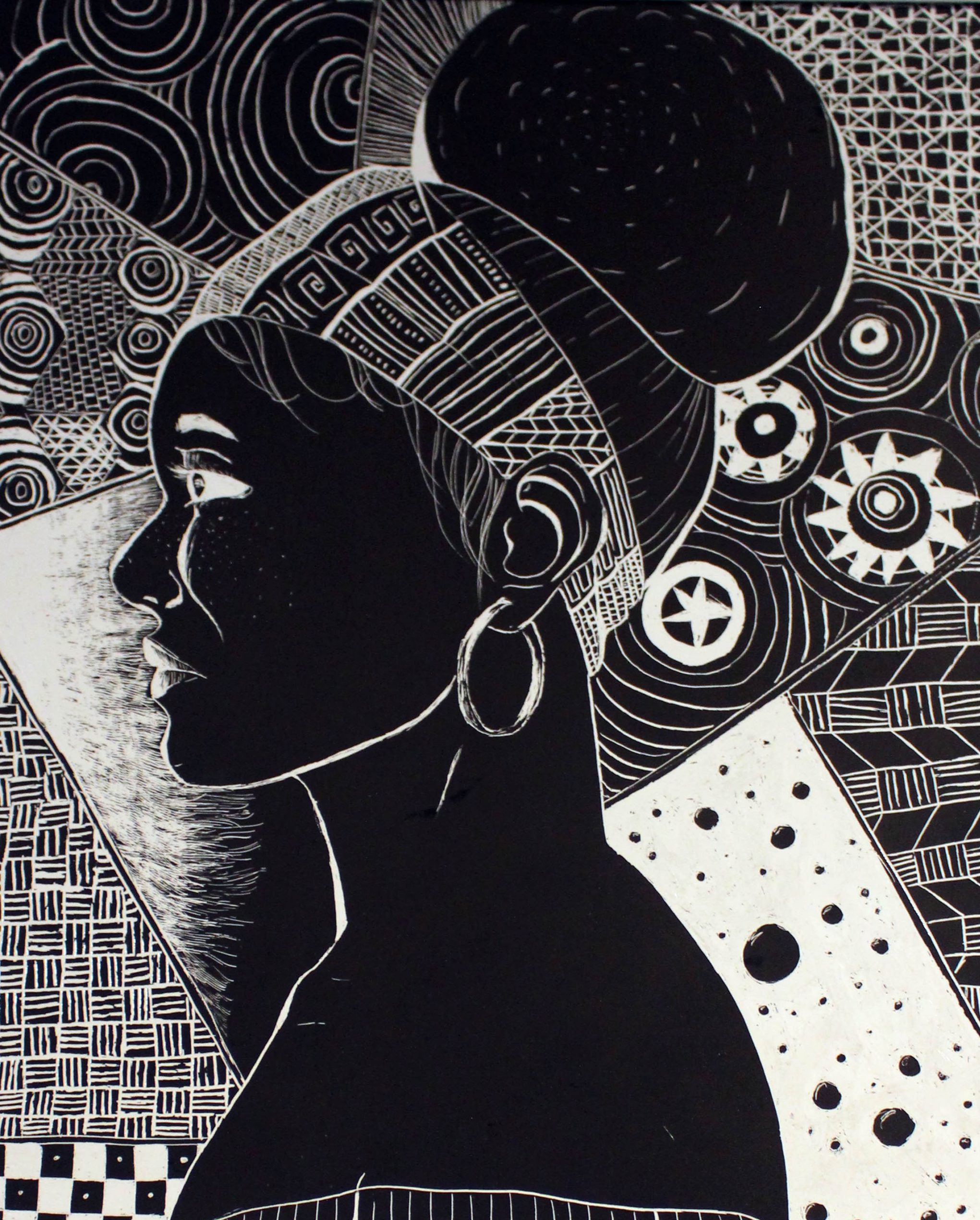 black and white mixed media portrait